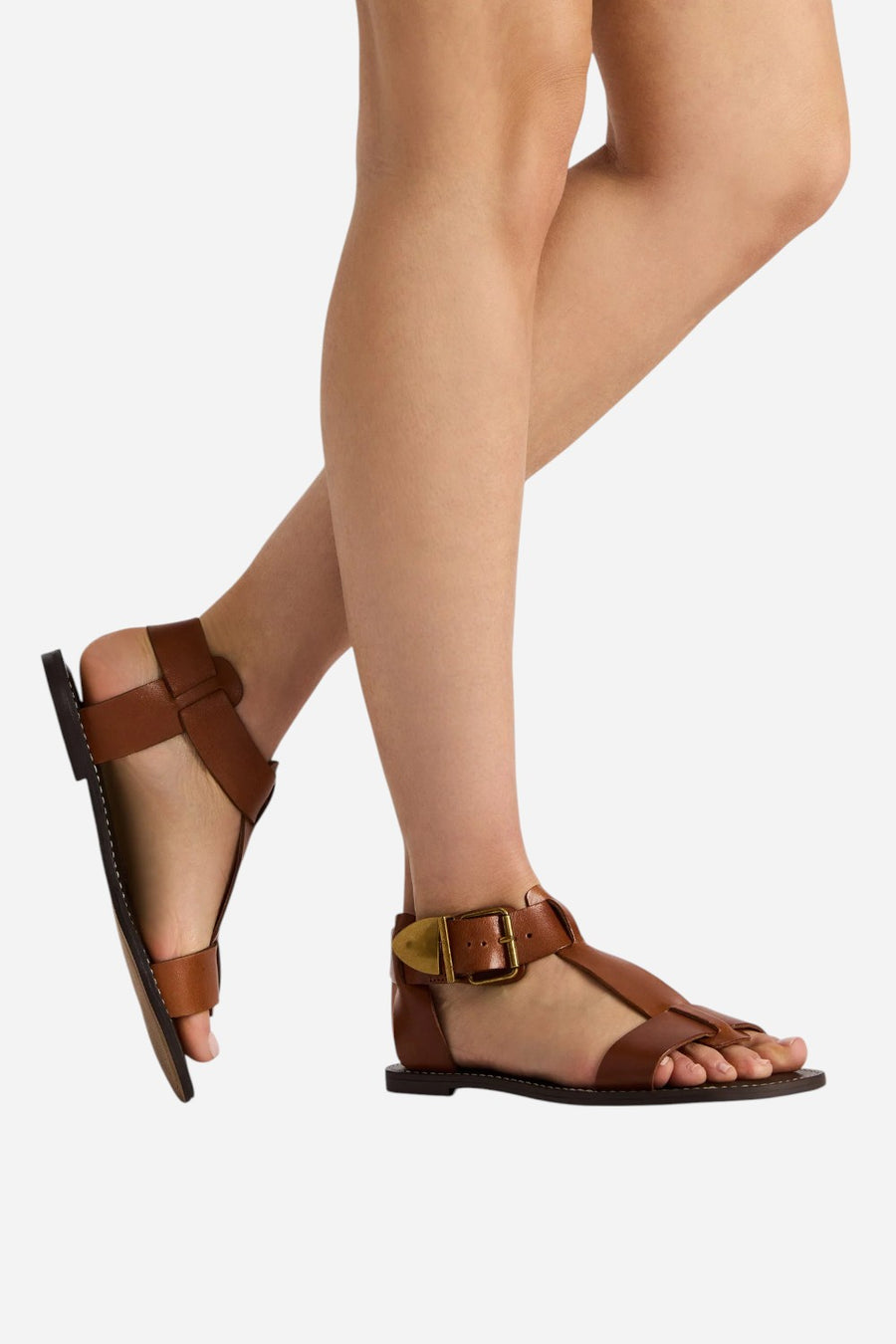 Steve Madden Brazinn Tan Leather Strappy Flat