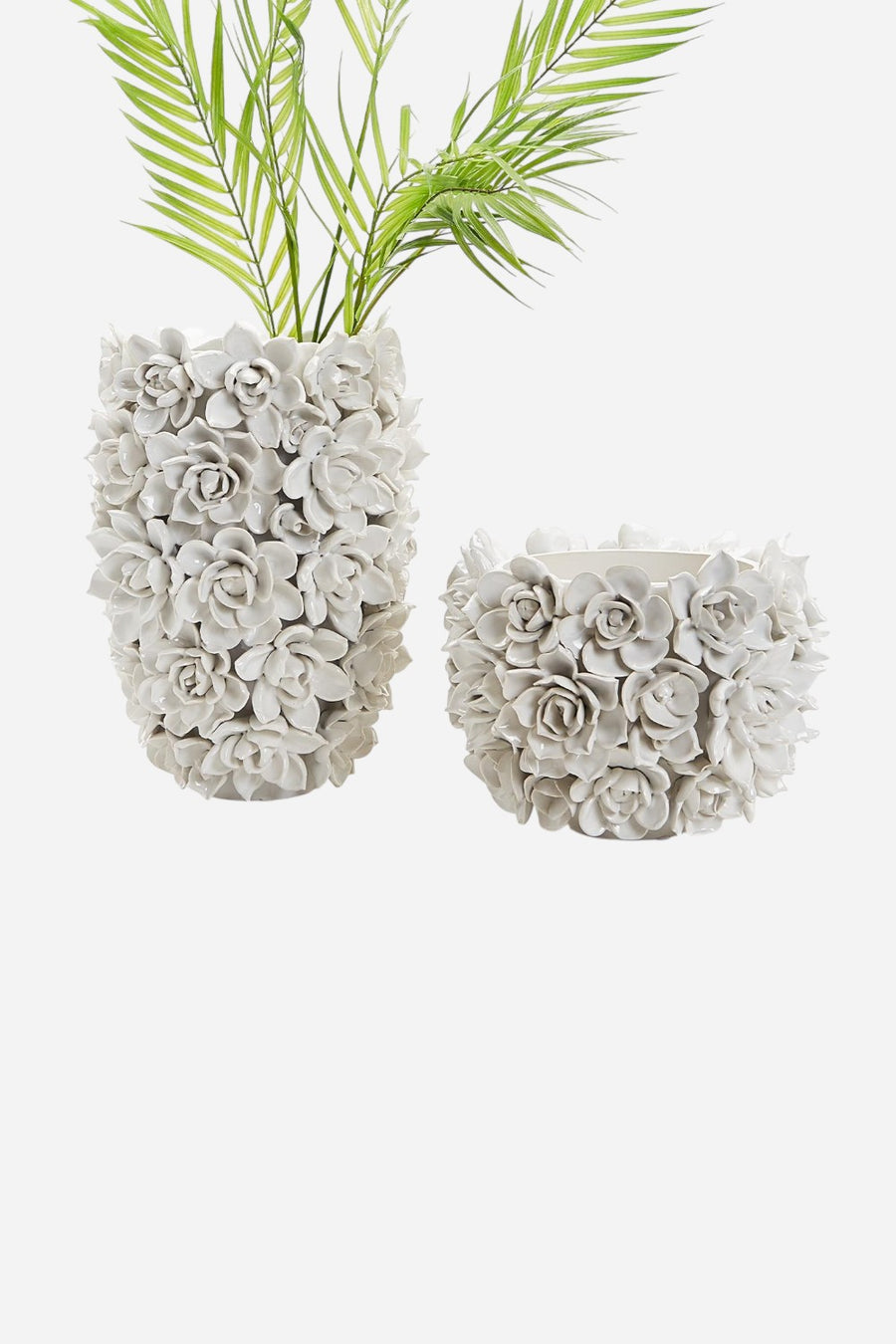 Two's Company Succulents Ceramic Planter/Vase in White