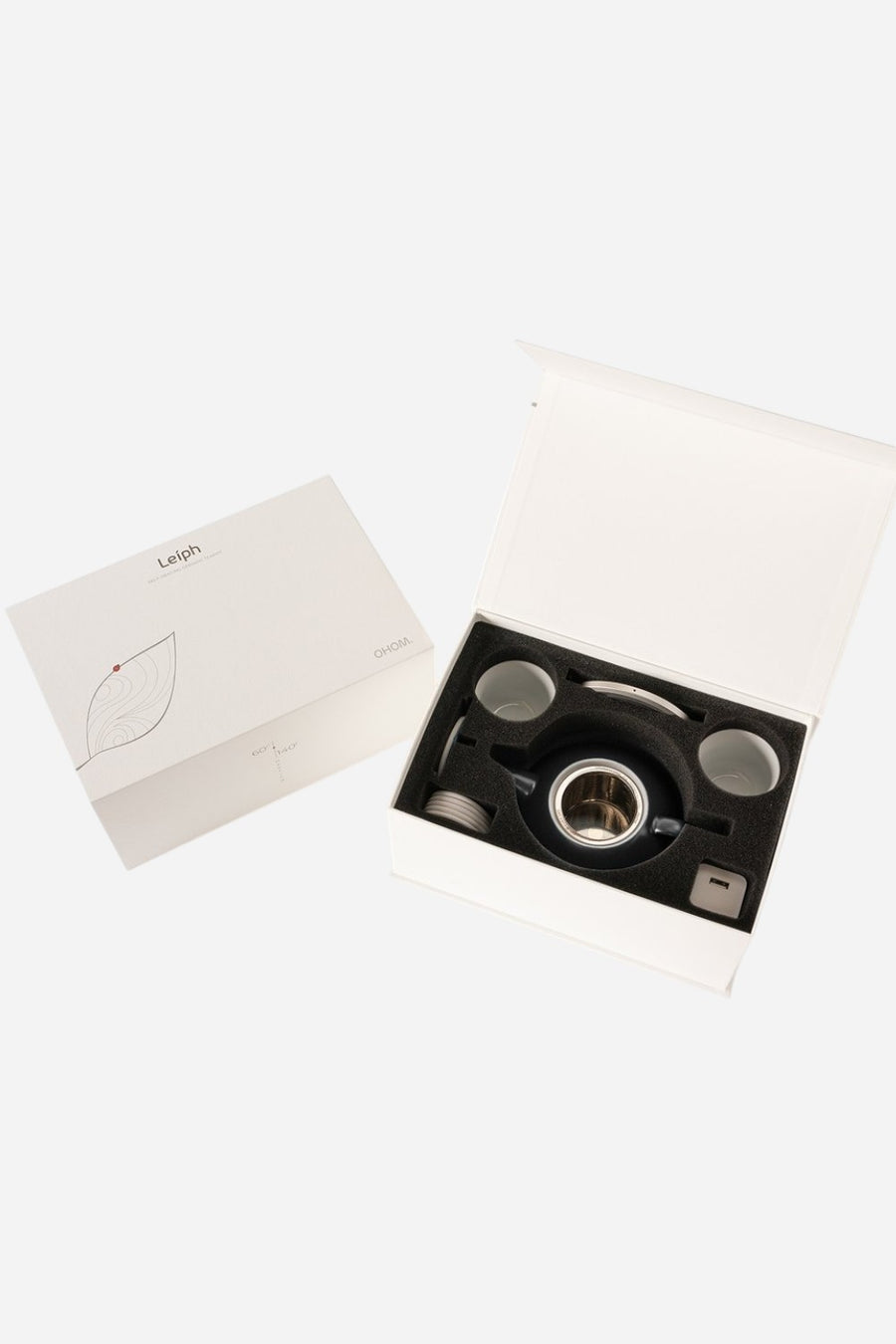 OHOM Leiph Self Heating Teapot & Charging Pad Set in Inkstone Black