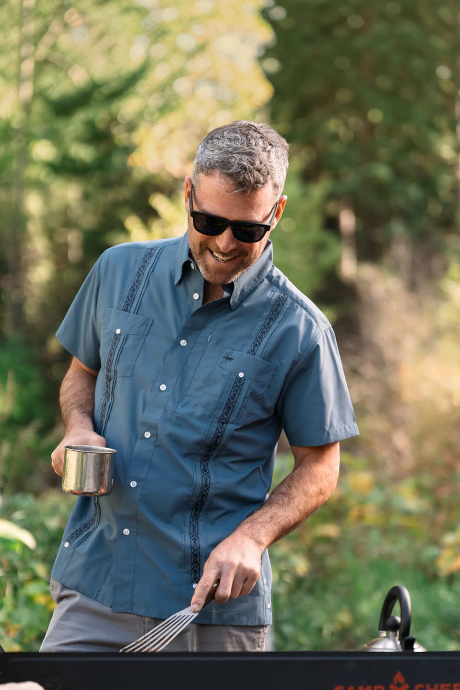 Texas Standard Guayabera Libre Short Sleeve Shirt in Frio Blue