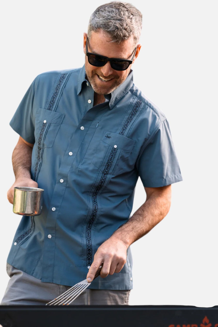 Texas Standard Guayabera Libre Short Sleeve Shirt in Frio Blue