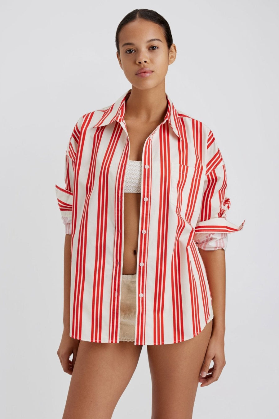 Solid & Striped The Dylan Button Down Shirt in Lipstick Red Stripe