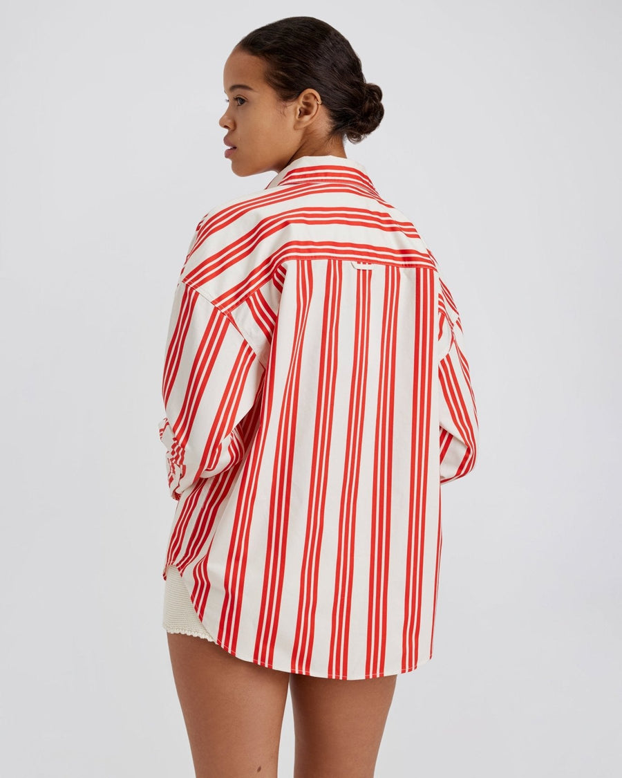 Solid & Striped The Dylan Button Down Shirt in Lipstick Red Stripe