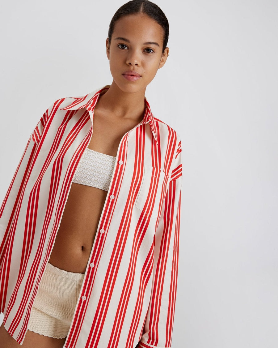 Solid & Striped The Dylan Button Down Shirt in Lipstick Red Stripe
