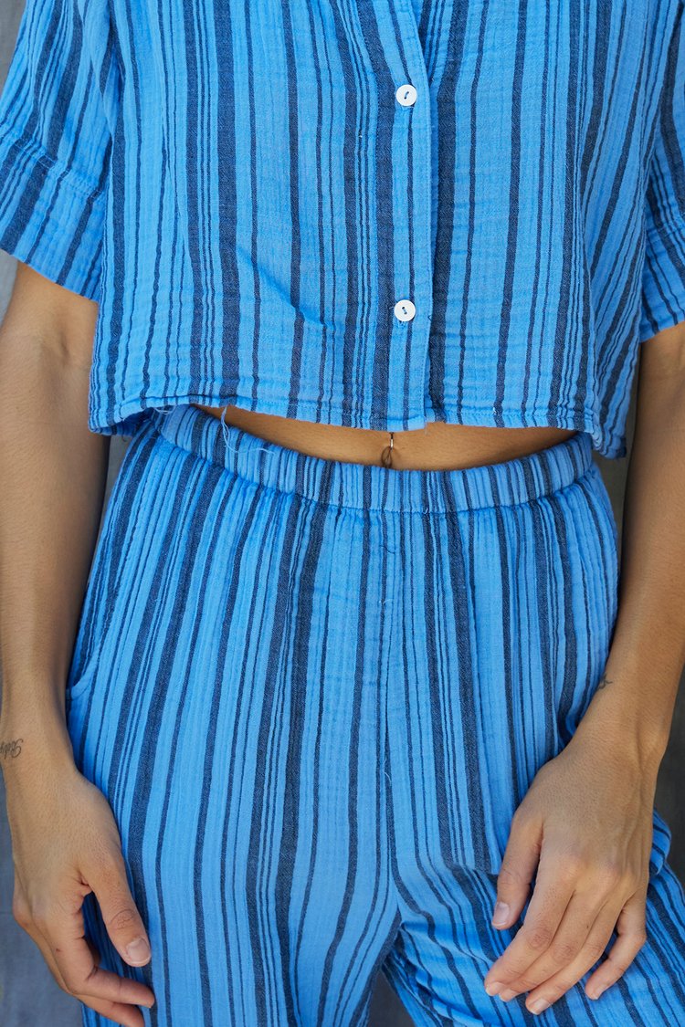 9Seed The Pines Gauze High Waist Crop Beach Pant in Blue Lagoon