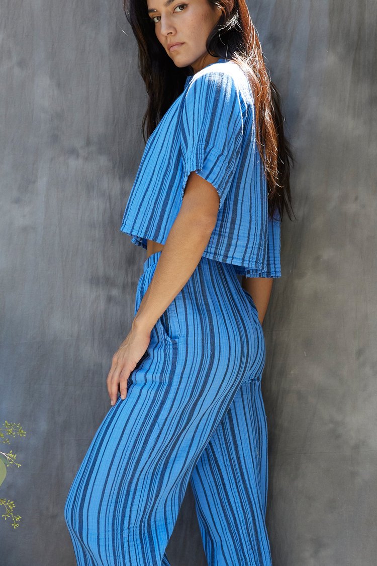 9Seed The Pines Gauze High Waist Crop Beach Pant in Blue Lagoon