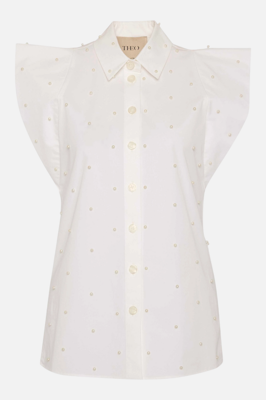 Theo The Label Astraea Pearl Embellished Shirt in White