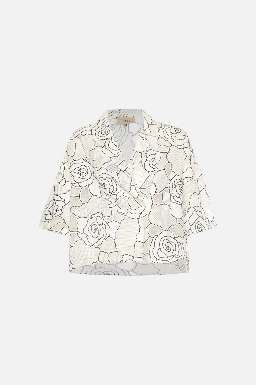 Theo the Label Ourania Oversized Drape Shirt in Ivory and Black