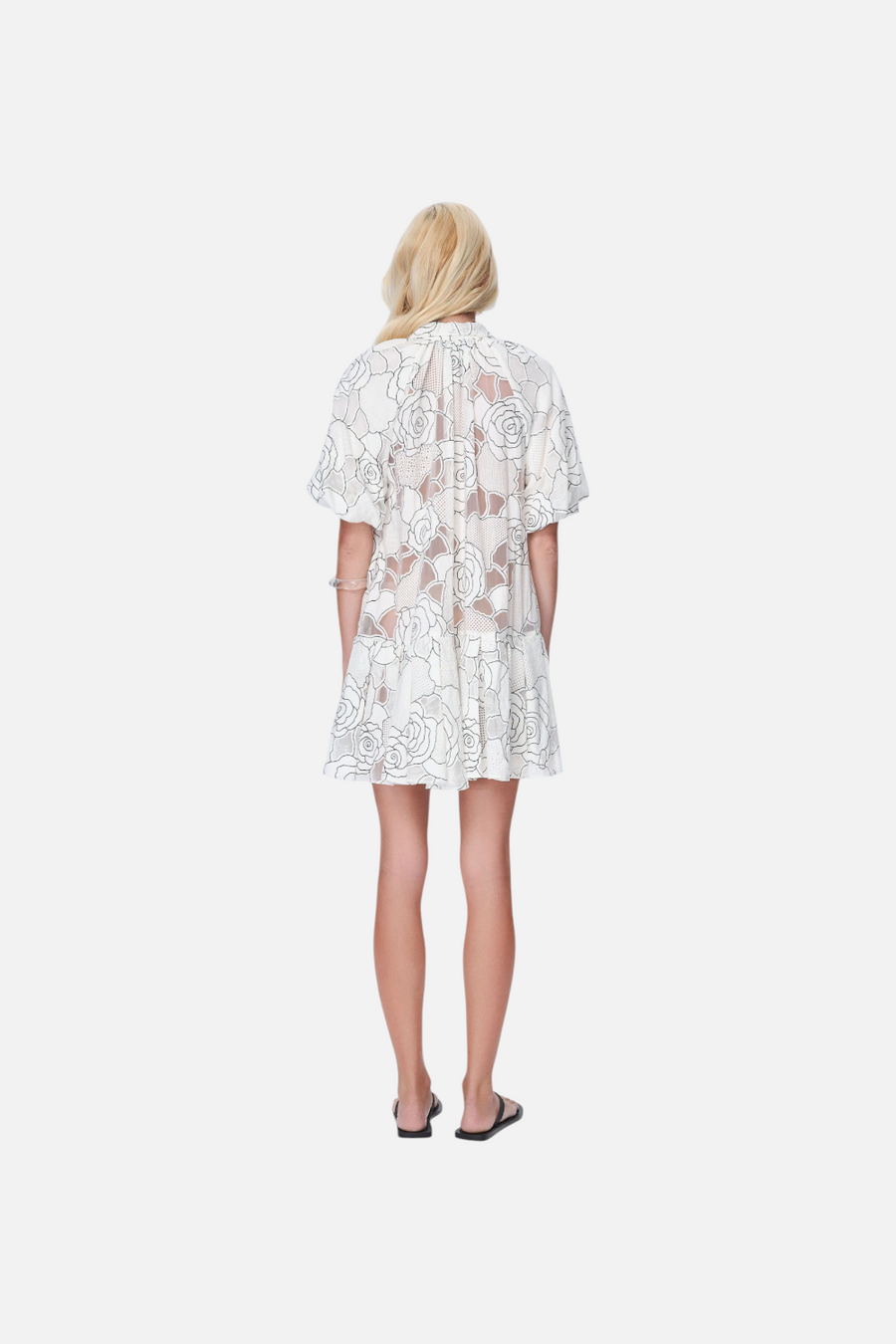 Theo the Label Ourania Puff Sleeve Shirtdress in Ivory and Black