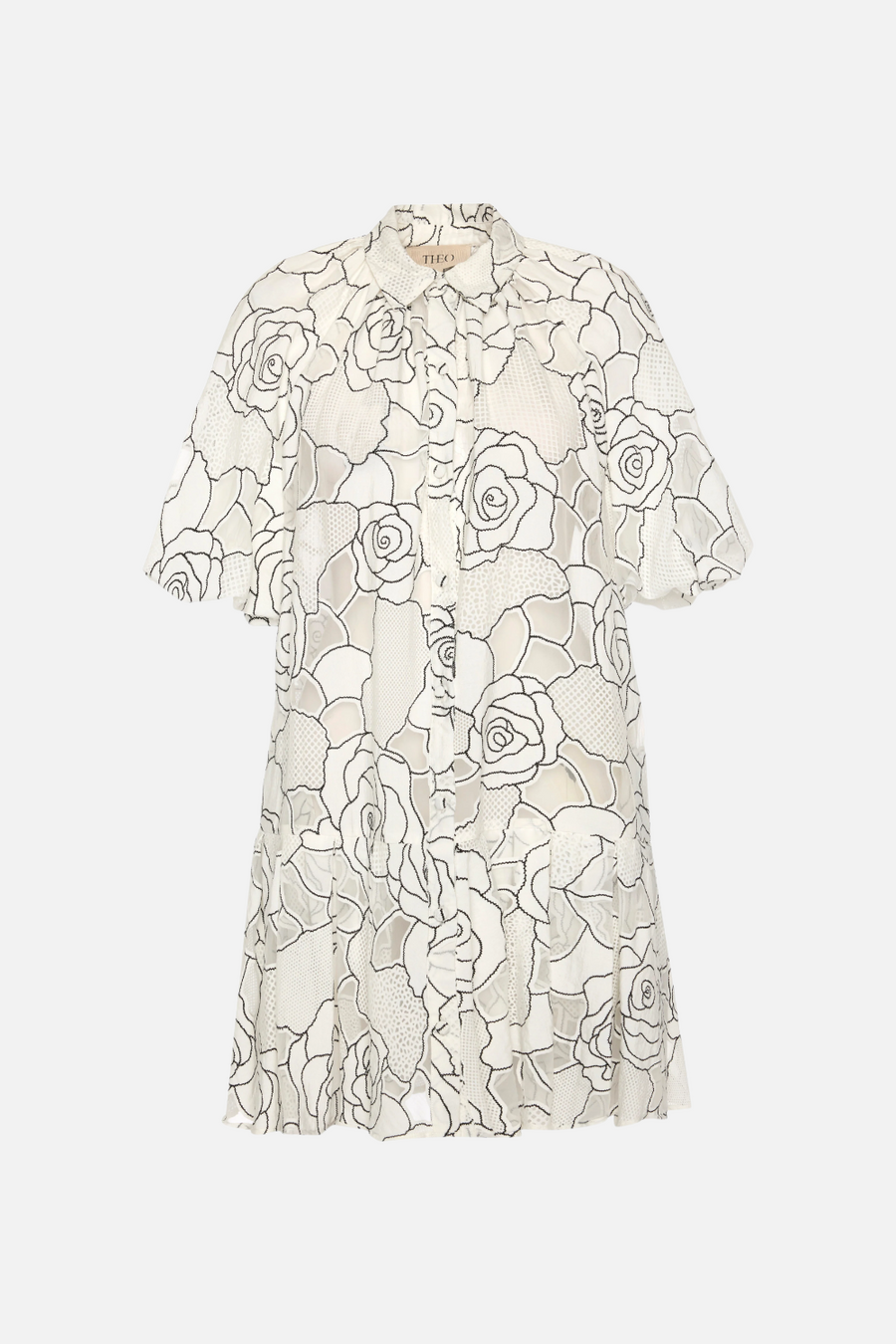 Theo the Label Ourania Puff Sleeve Shirtdress in Ivory and Black