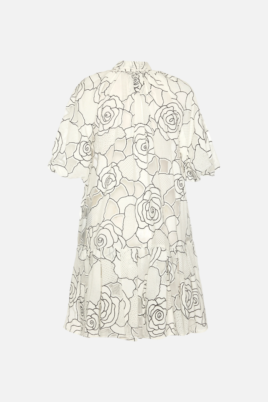 Theo the Label Ourania Puff Sleeve Shirtdress in Ivory and Black