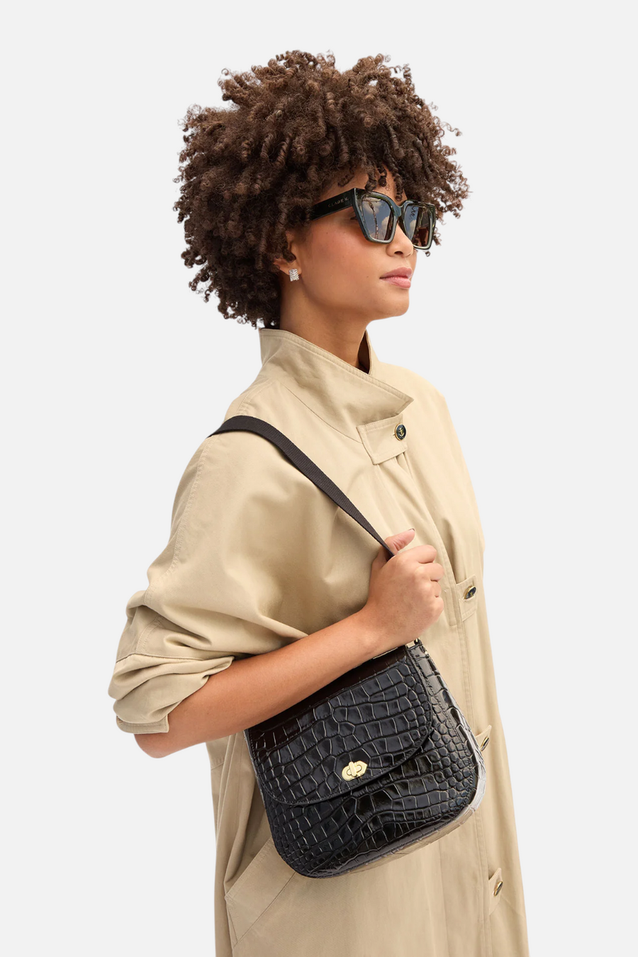 Clare V Turnlock Louis Congo in Black Croco