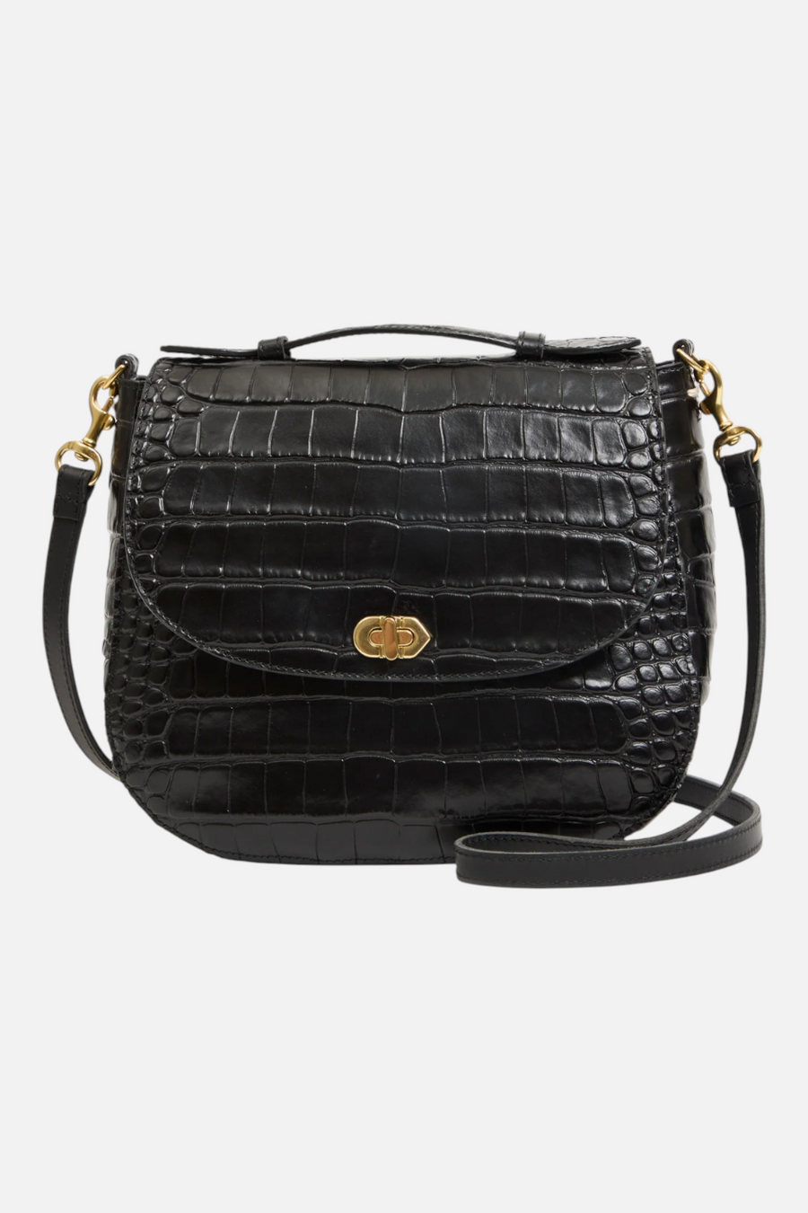 Clare V Turnlock Louis Congo in Black Croco