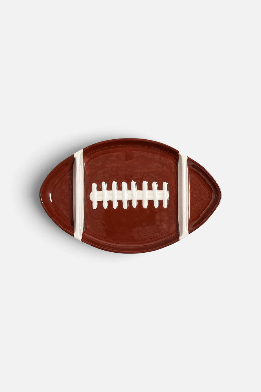 Two's Company football-shaped dolomite serving platter with divided sections.
