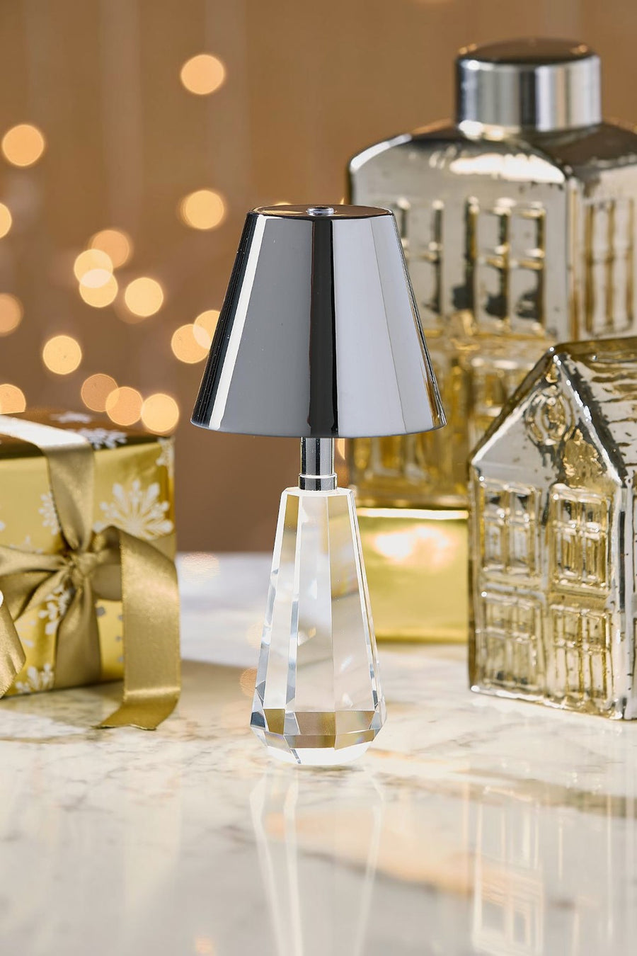 Two's Company Silver Crystal Cordless Lamp