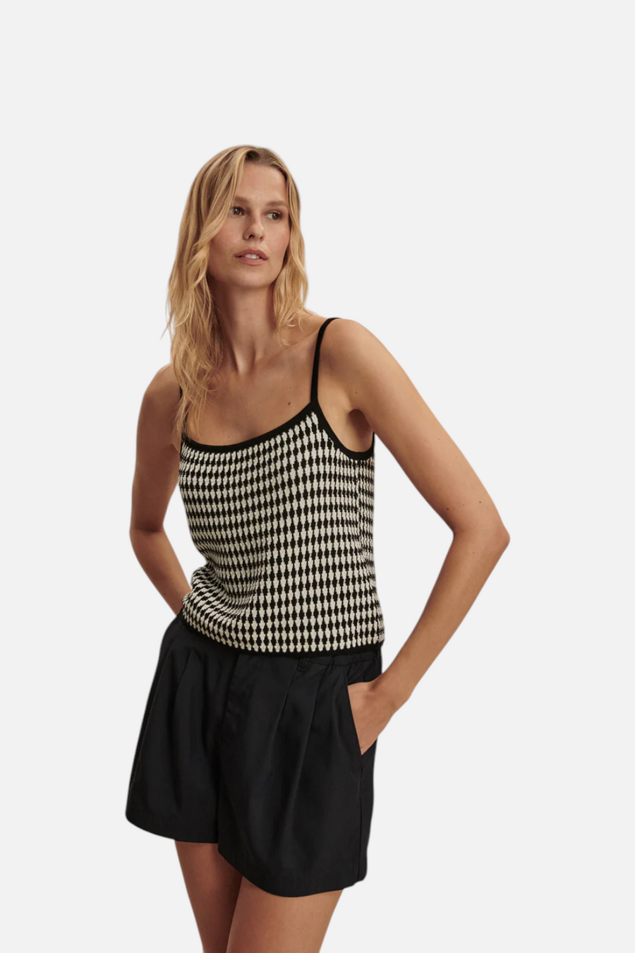 Varley Jared Knit Top in Black and Egret
