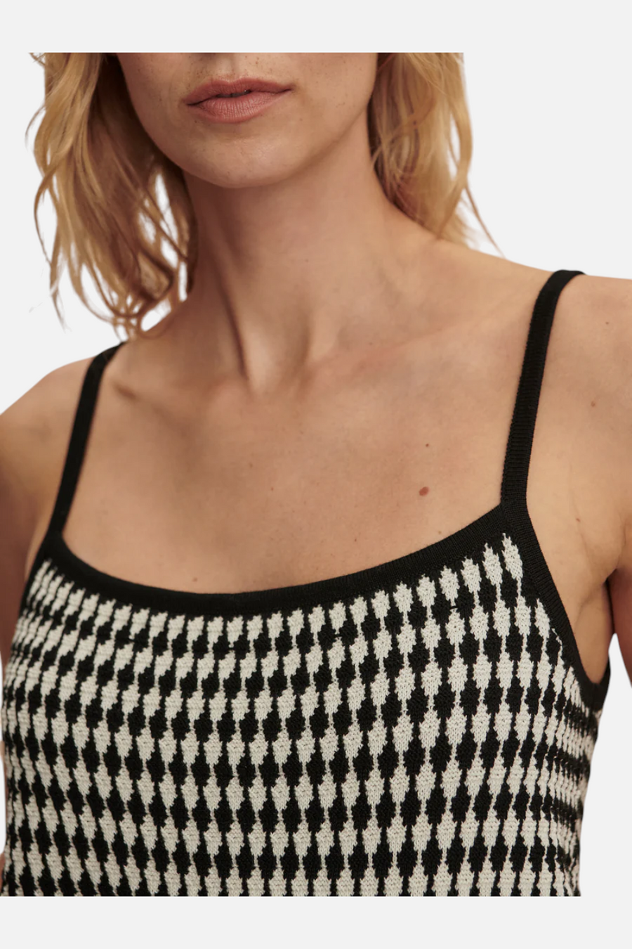Varley Jared Knit Top in Black and Egret