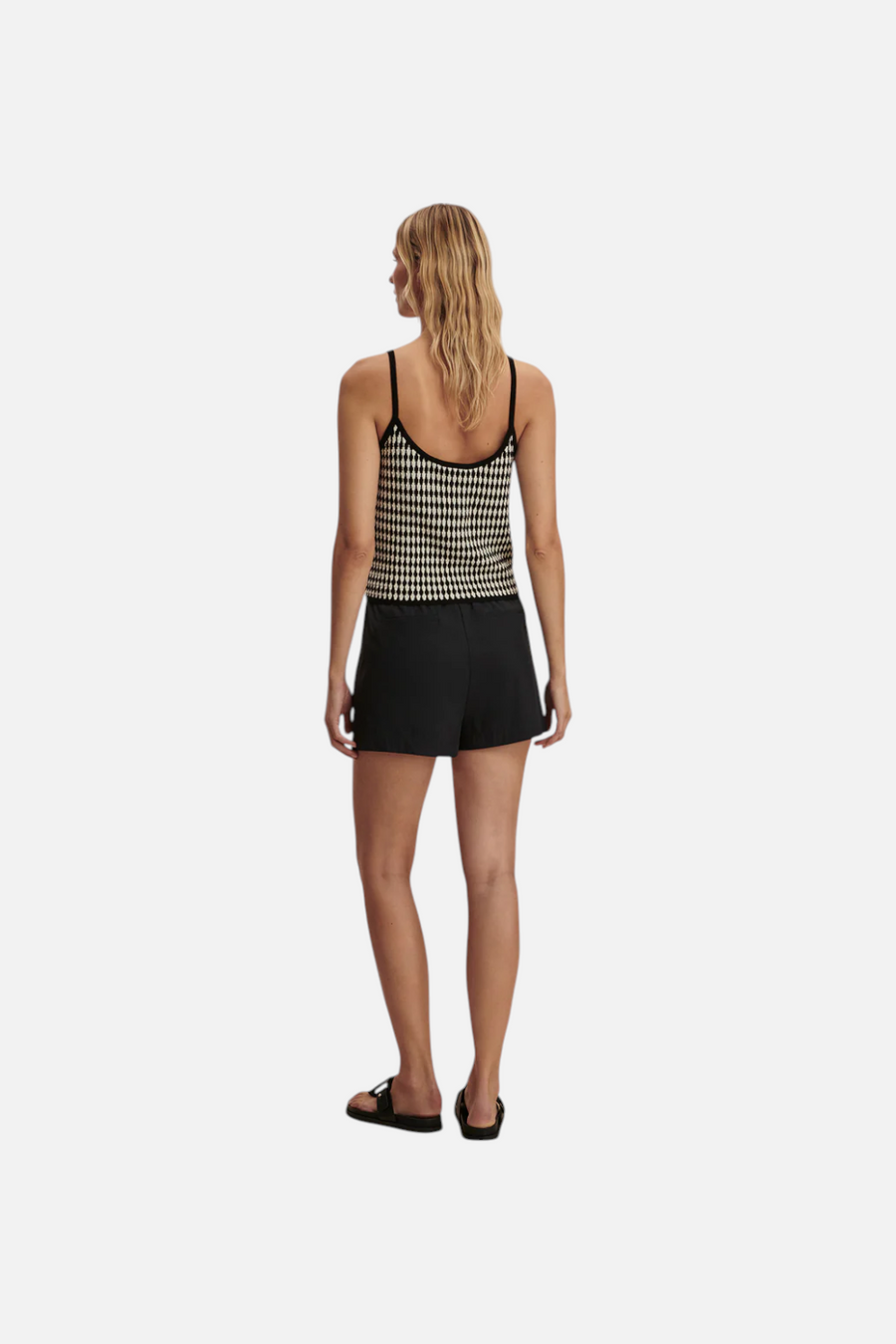 Varley Jared Knit Top in Black and Egret