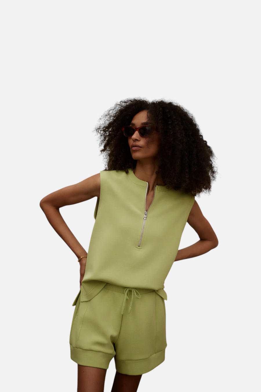 Varley Simmons Half-Zip Tank in Fern
