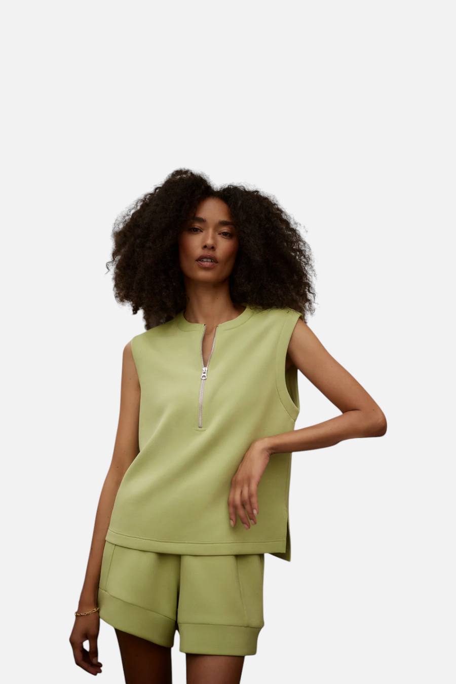 Varley Simmons Half-Zip Tank in Fern