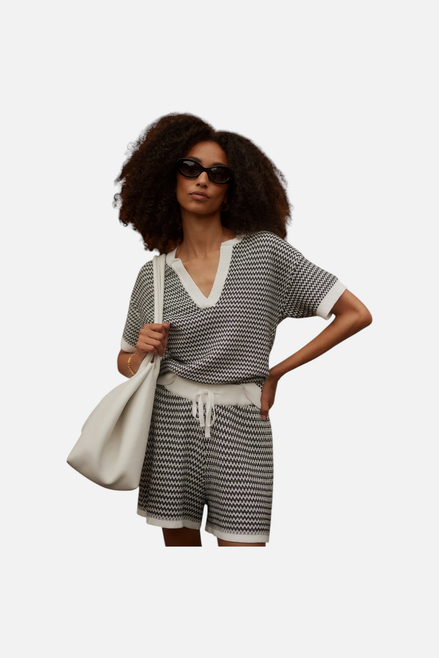 Varley Villiers Knit Shorts in Snow and Black