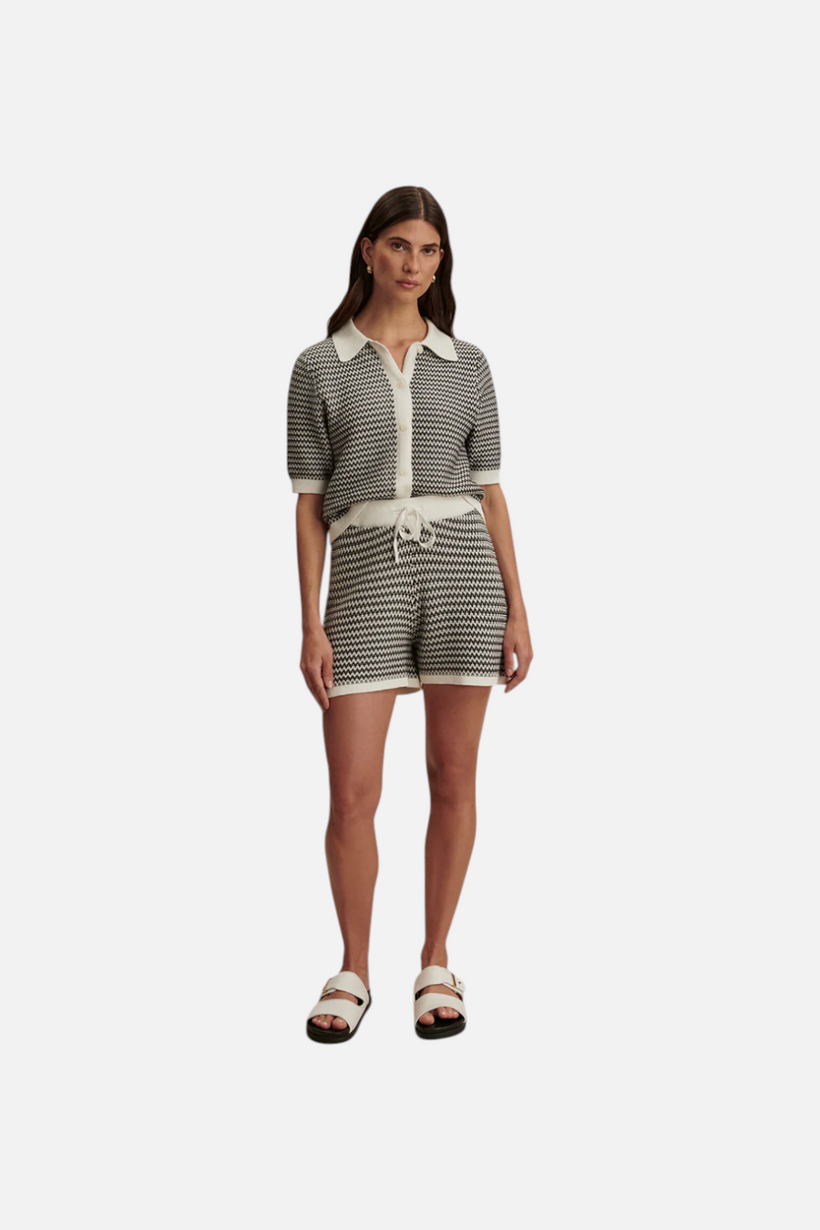Varley Villiers Knit Shorts in Snow and Black