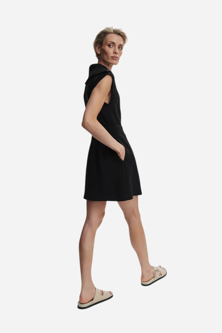 varley black dress Varley Rebecca Zip-Through Dress in Black – CHROME