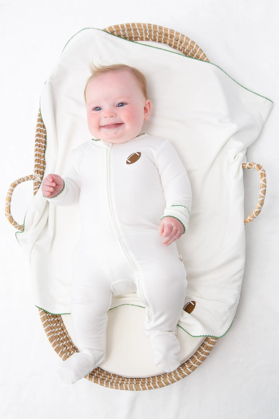Goosies Varsity Football Pip Embroidery Zip Romper