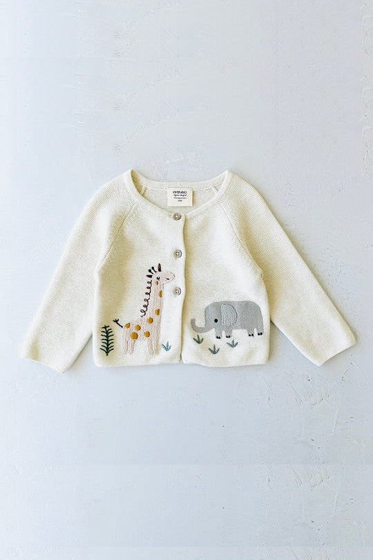 Viverano Animal Safari Embroidered Baby Cardigan Sweater