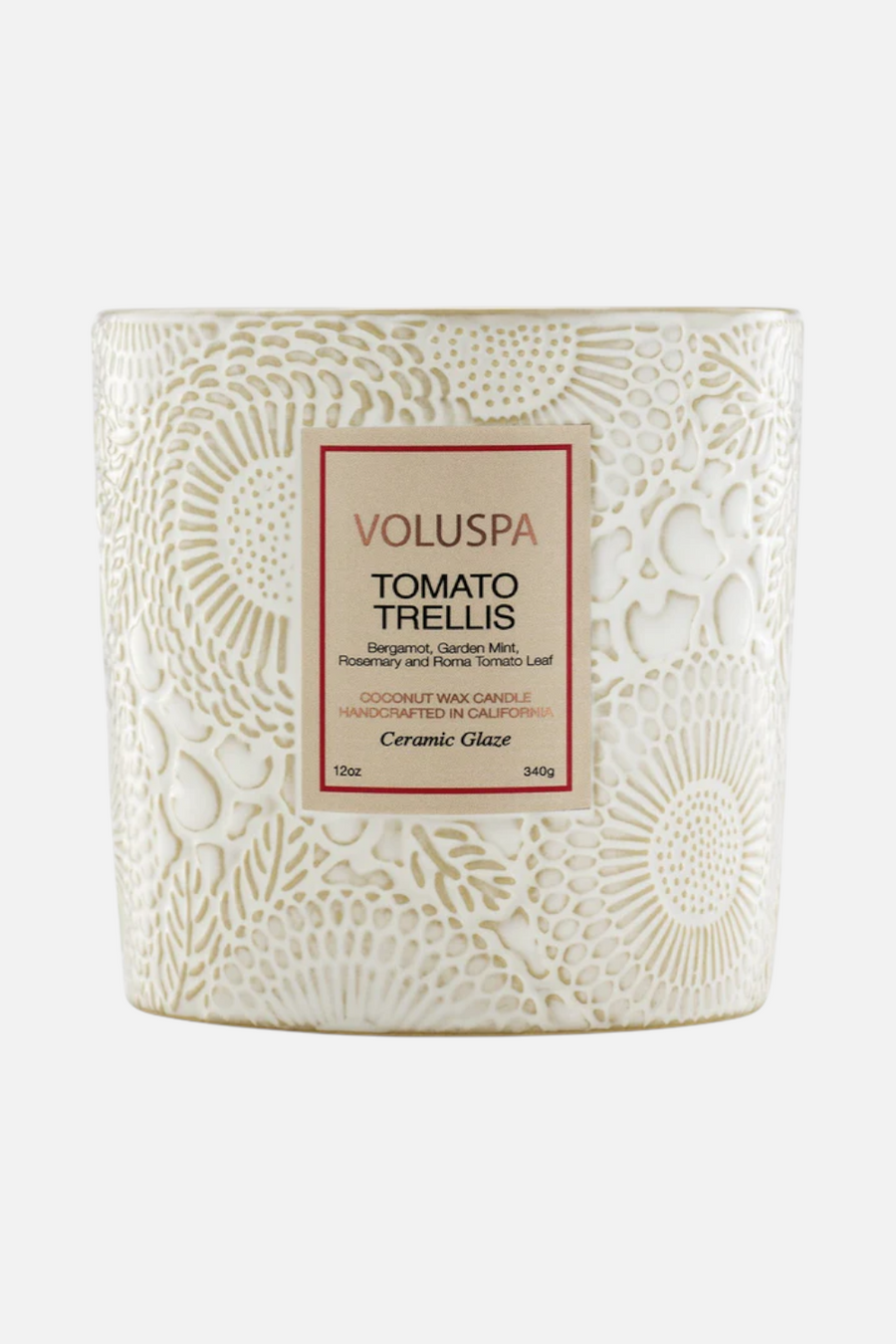 Voluspa Tomato Trellis Ceramic Luxe Classic Candle – flat lay