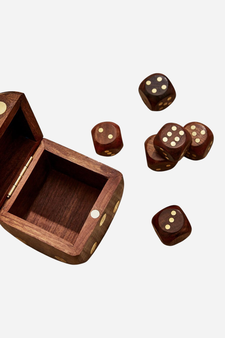Wood Crafted Dice Box with 6 Dice - Acacia Wood/Brass