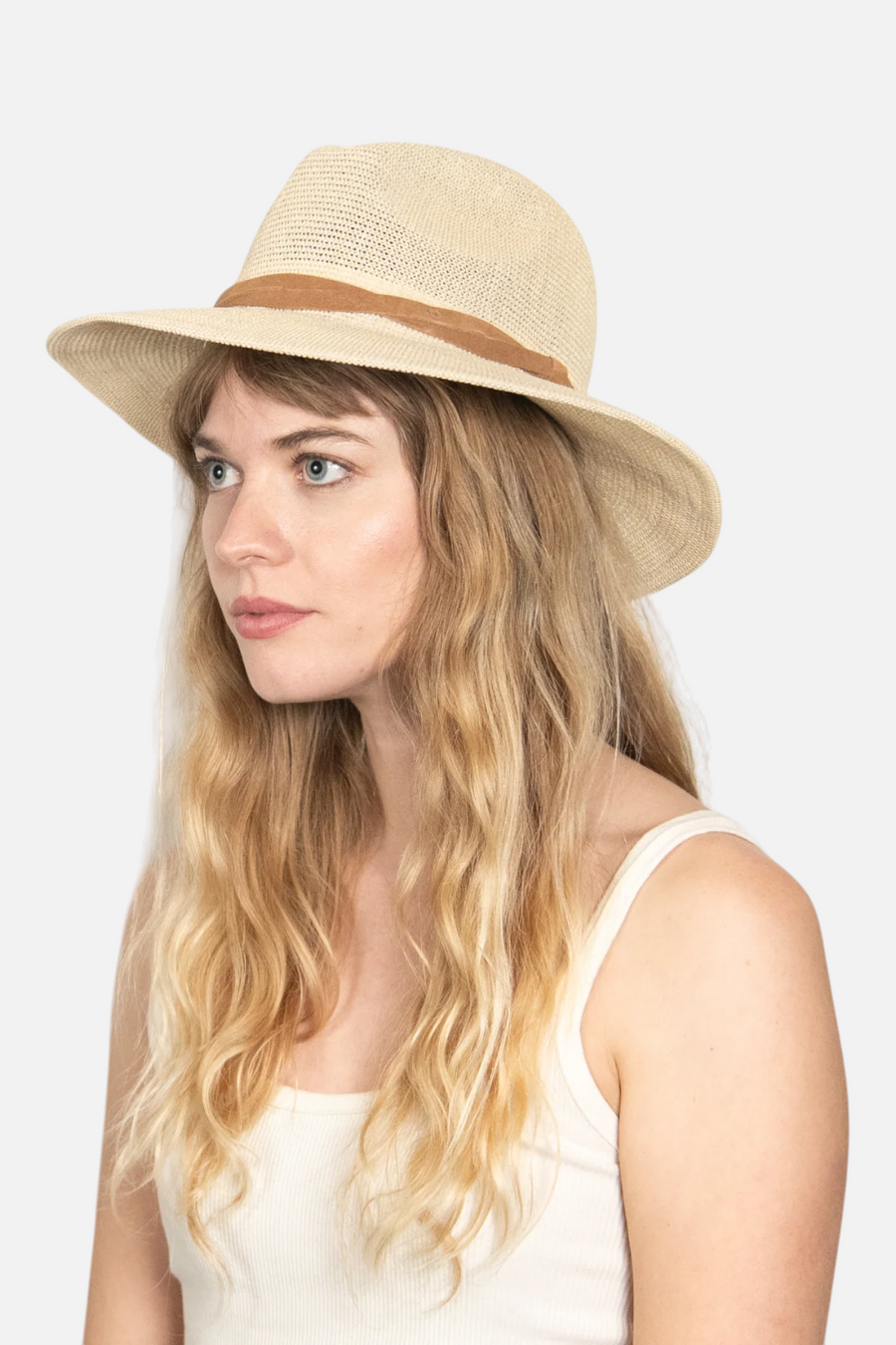 Wyeth Hats Sedona Straw Panama Wide Brim Hat in natural, side view