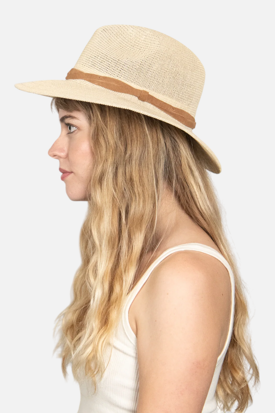 Wyeth Hats Sedona Straw Panama Wide Brim Hat in natural, detail view