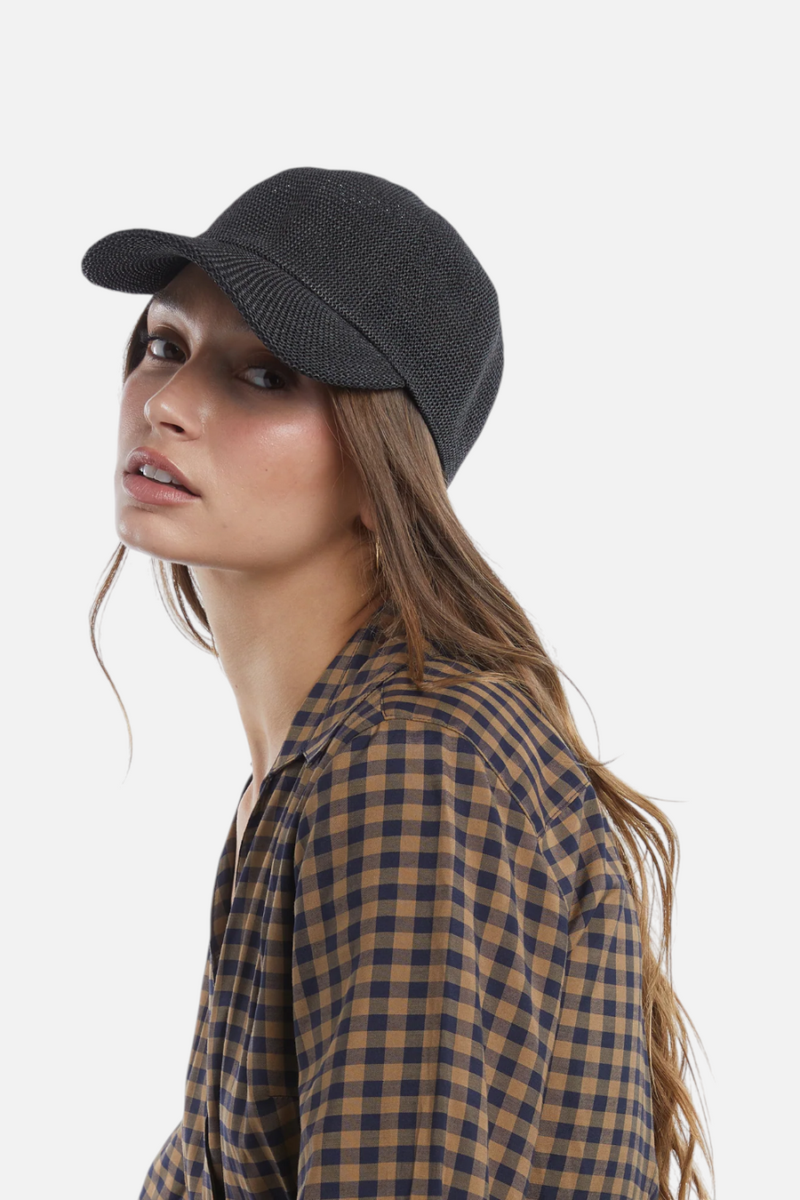 Wyeth Paula Mesh Packable Cap in black, fabric detail view