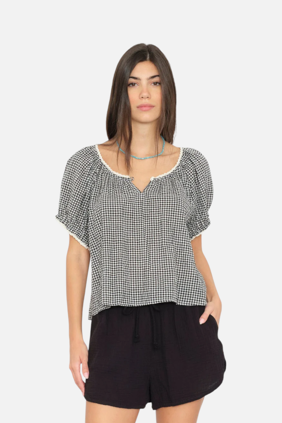Xirena Maisie Gingham Check Top in Black Sand