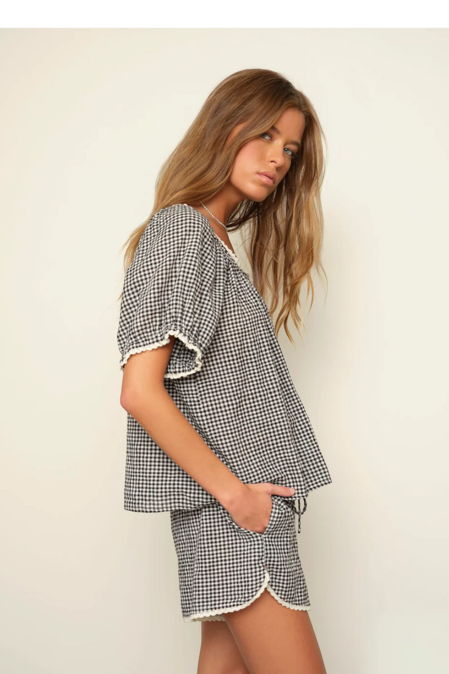 Xirena Maisie Gingham Check Top in Black Sand