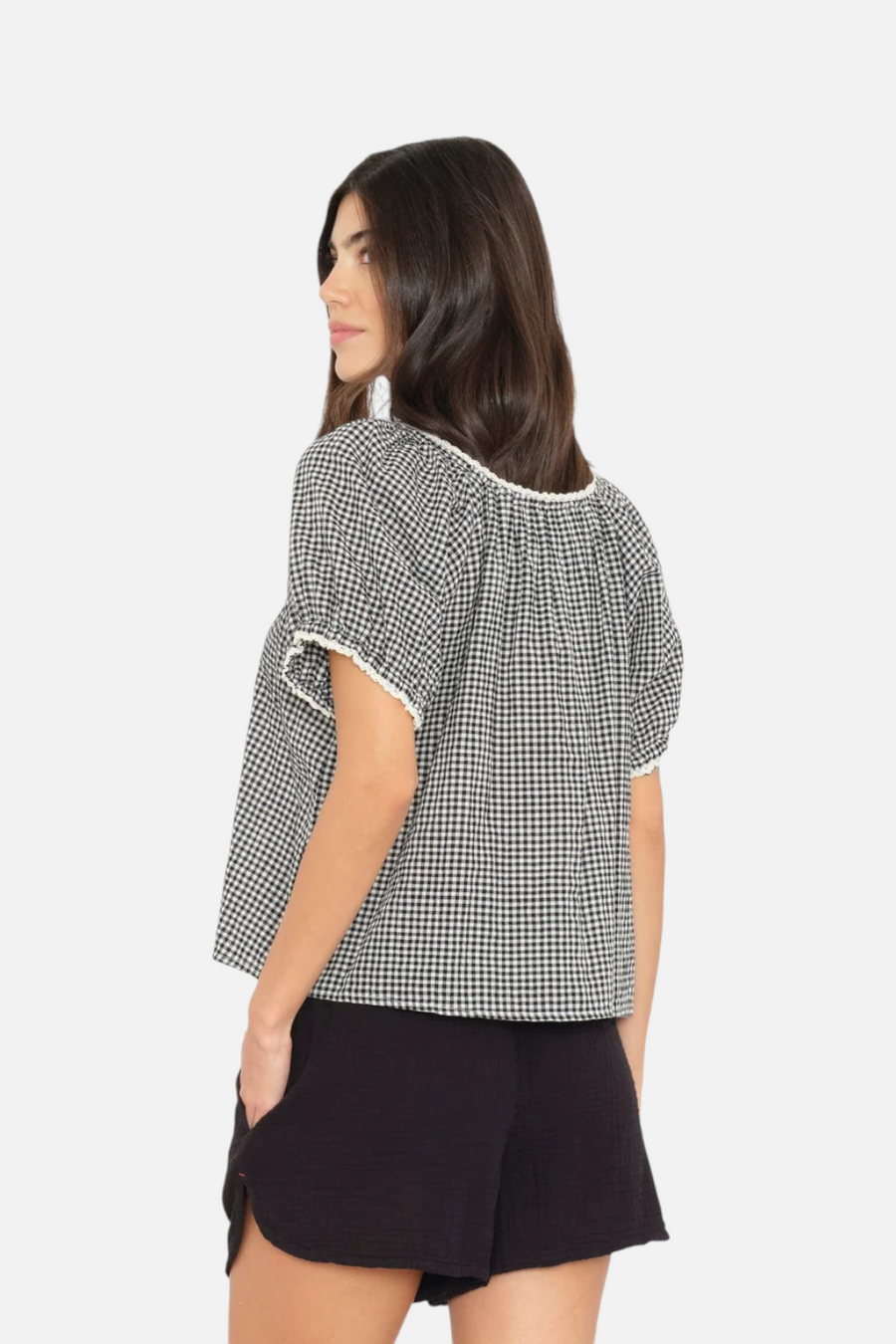 Xirena Maisie Gingham Check Top in Black Sand