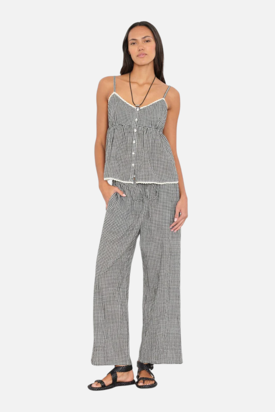 Xirena Olson Gingham Check Pant in Black Sand