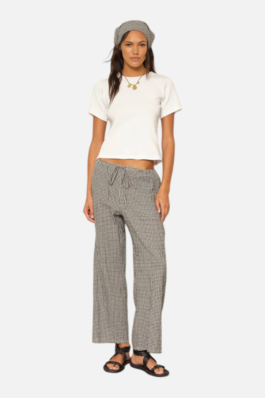 Xirena Olson Gingham Check Pant in Black Sand