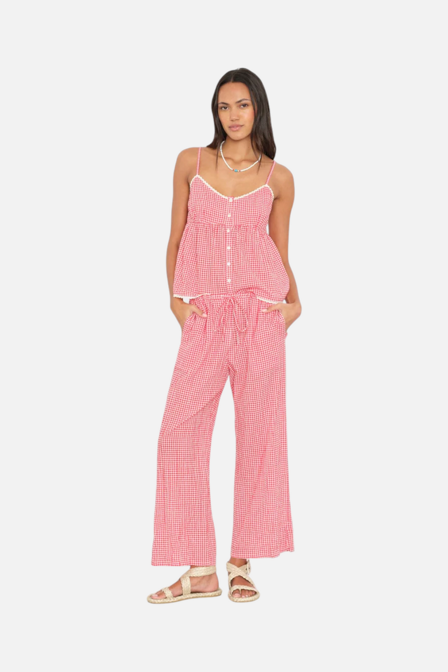 Xirena Olson Gingham Check Pant in Cherry Red
