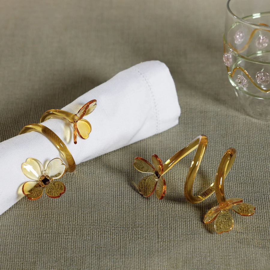 Zodax Glass Flower Napkin Rings, Set of 4