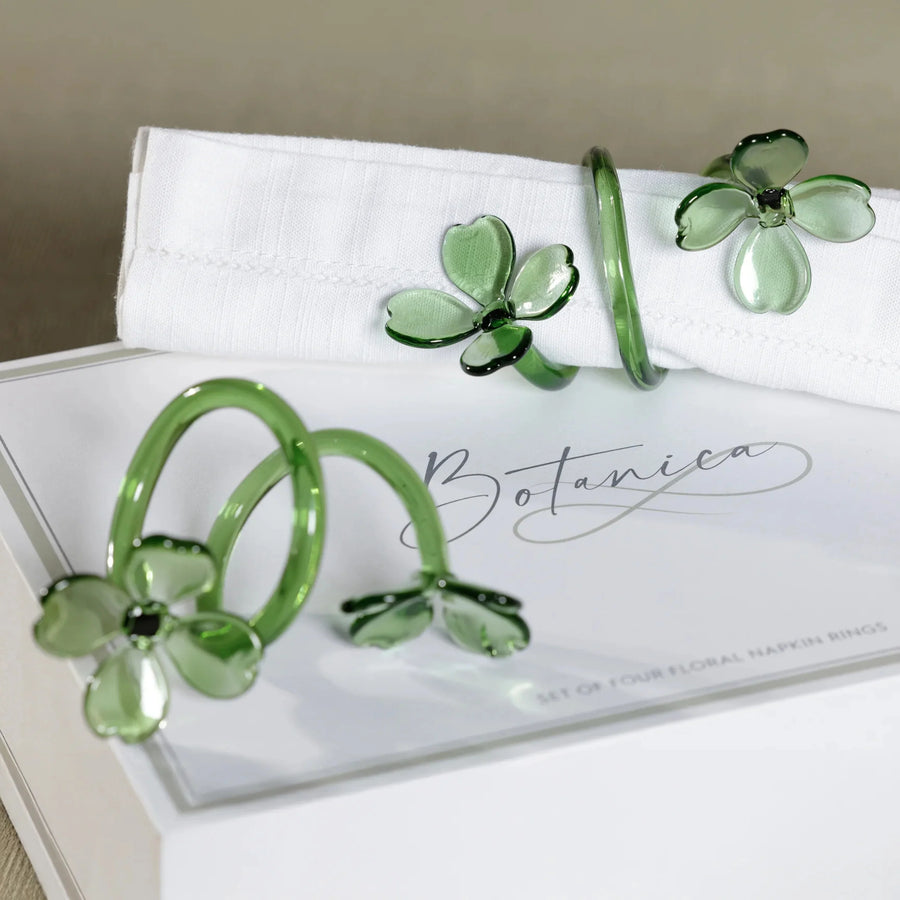 Zodax Glass Flower Napkin Rings, Set of 4