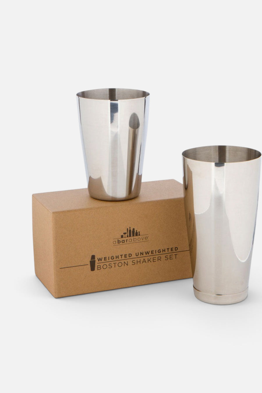 A Bar Above Boston Cocktail Shaker Weighted/Weighted in Stainless Steel – flat lay
