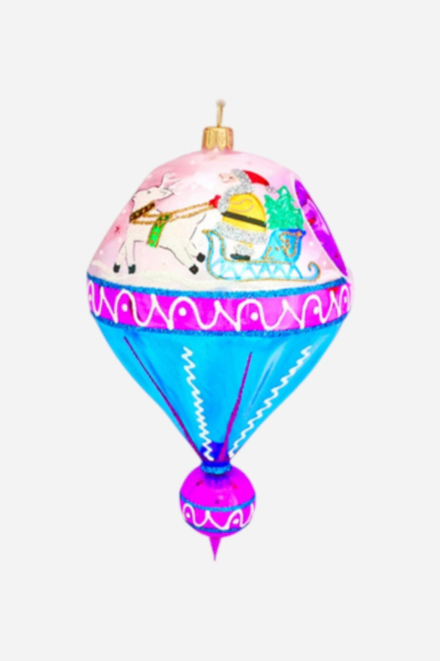 A Sleighing We Go Ornament in Blue – three-quarter view