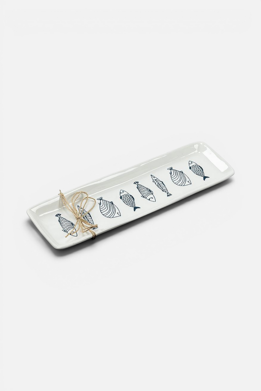 Abbott Fish Long Slim Plate in White and Blue – back view