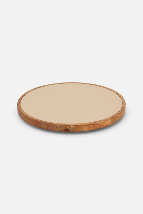 Indy Home Acacia and Enamel Lazy Susan in Taupe, 20x20