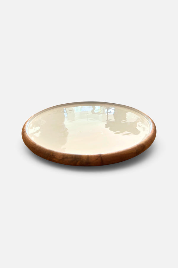 Indy Home Acacia and Enamel Lazy Susan in White, 15x15