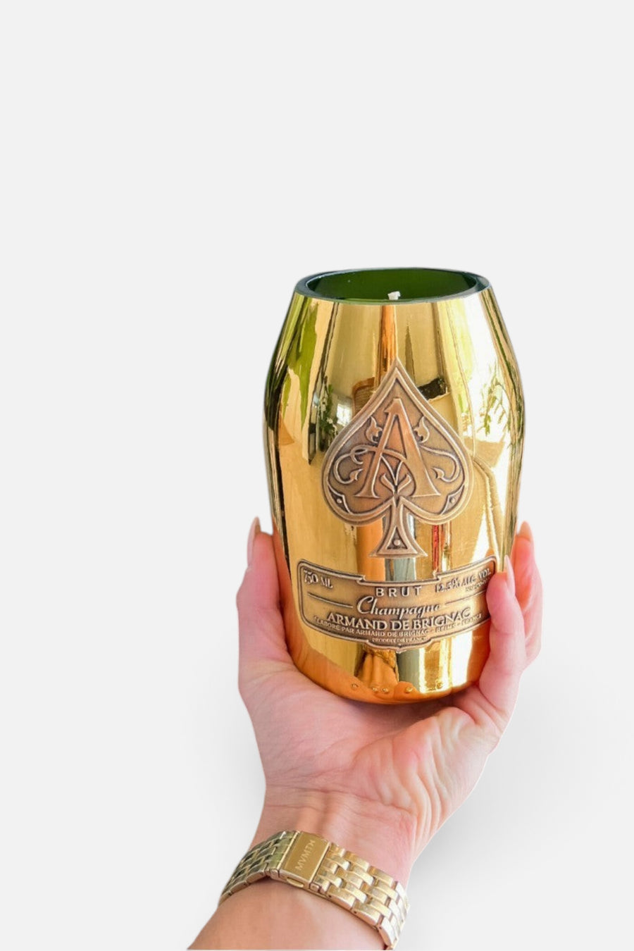 Ace Gold Recycled Bottle Candle – back view
