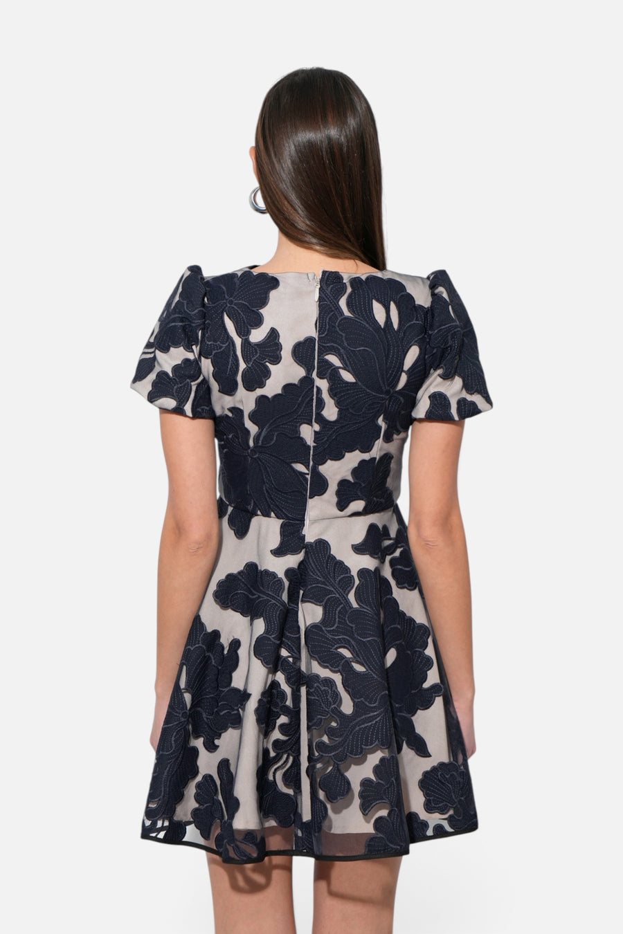 Adelyn Rae Agnes Burnout Puff Sleeve Mini Dress in Navy – side view