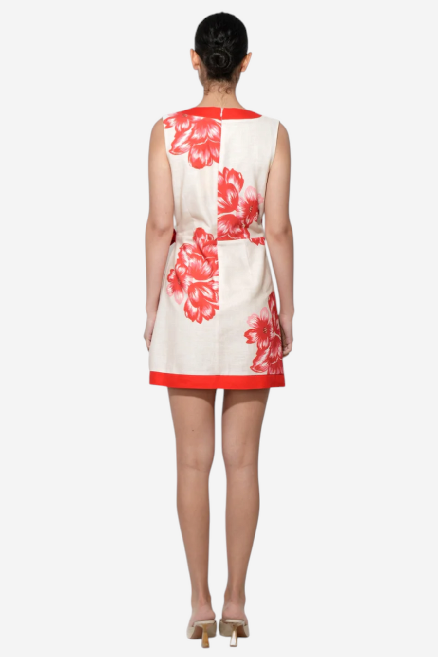 Adelyn Rae Amara Faux Wrap Mini Dress in Cream & Red – side view